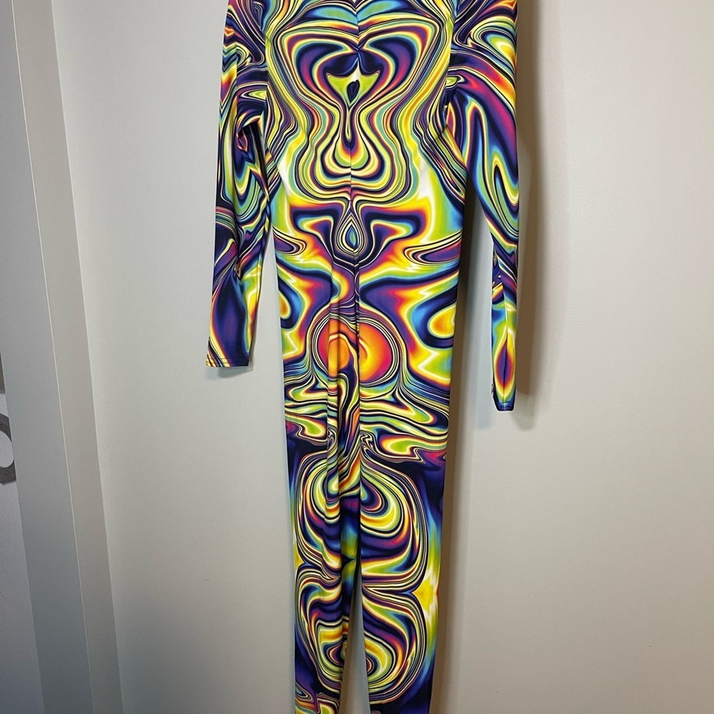 Badinka Jaded Liquid Psychedelic Multicolor Bodysuit Catsuit Size Medium